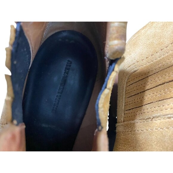 Alexander Wang Kori Bootie Boots Cut Out Block Heel Suede Camel Shoes 39 US 9 - Picture 3 of 12